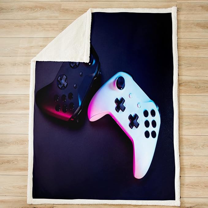 Feelyou Gamer Throw Blanket Kids Boys Video Game Gamepad Fleece Sherpa Blanket Ultra Soft Gaming Gamer Console Blanket Warm Flannel Blanket for Bed Sofa Couch Game Room Decor Reversible Twin 60"x80"