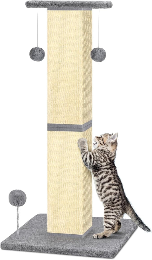 Cat Scratching Post 33'' Cat Scratching Posts for Indoor Cats Adults, Nature Sisal Tall Cat Scratch Post, Sisal Cat Scratcher Improve Cat's Scratching Habits and Protect Your Furniture, Grey