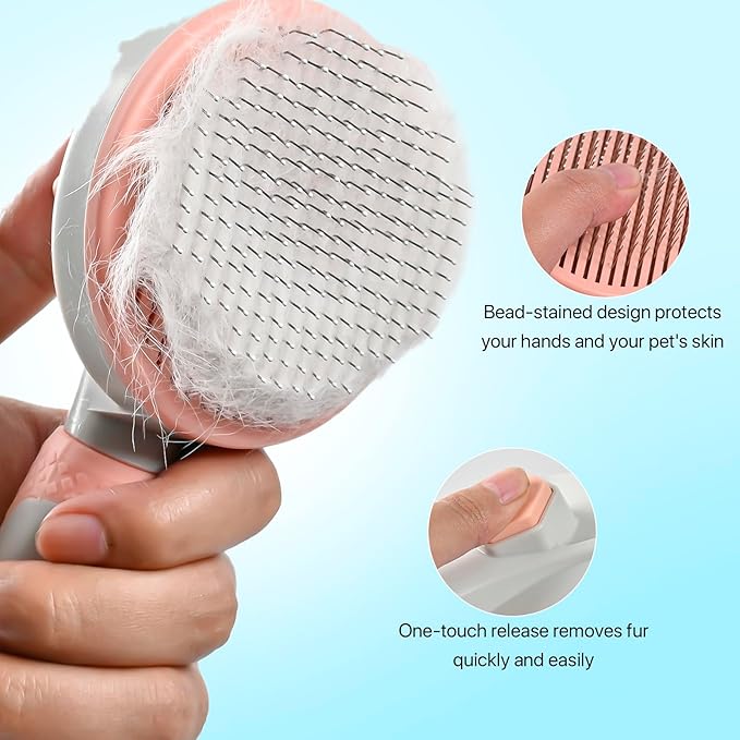 3PCS Grooming Kit with Self-Cleaning Slicker Brush, Nail Clipper & File for Dogs and Indoor Cats (Purple)