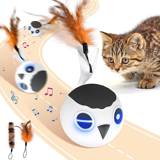ORSDA Cat Toys, Interactive Cat Toys for Indoor Cats Automatic Moving Ball Bird for Bored Indoor Adult Cat Kitten Toys Ball, Motion Activated Fast Moving Chirping Stimulating Light Cats Toys, 2 Tails