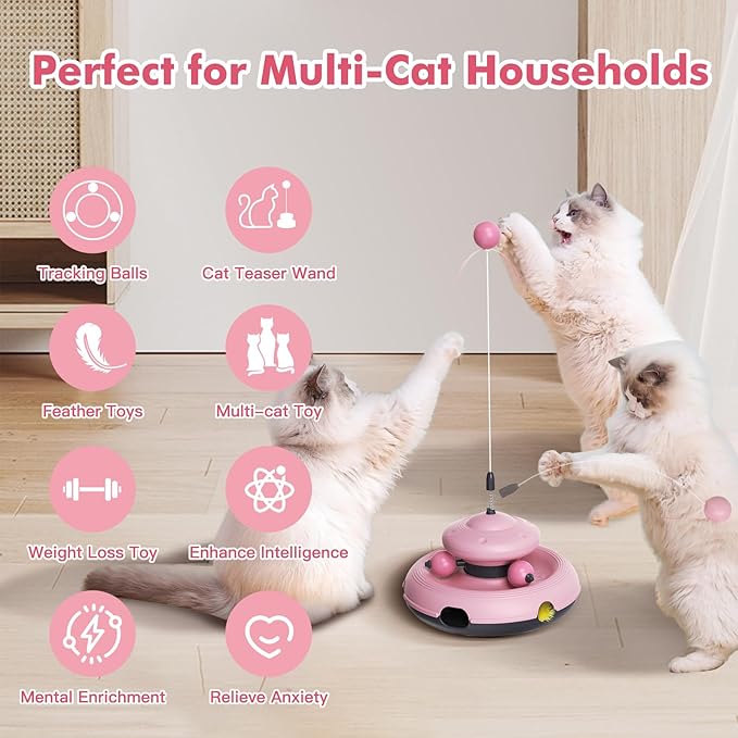 3-in-1 Interactive Cat Toy for Indoor Cats - Exciting Teaser Wand, Ball Track, and Whack-a-Mole Game - No Batteries Needed, Sturdy and Safe - Ultimate Mental and Physical Stimulation