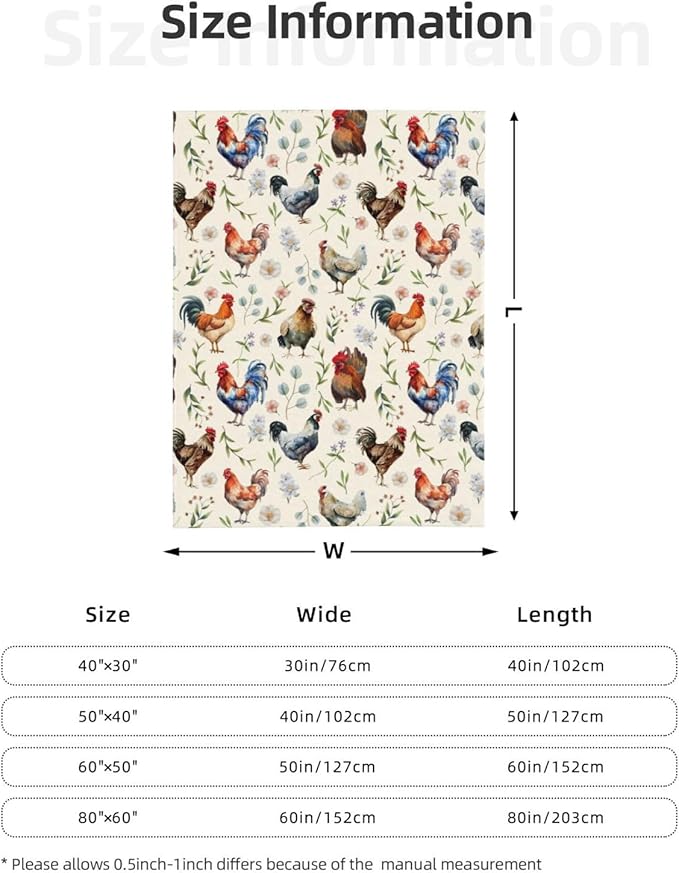 Cozy Cute Chicken Printed Flannel Blanket - Lightweight & Soft Throw for Kids, Adults, Couch, Bed, Sofa 50"x40"