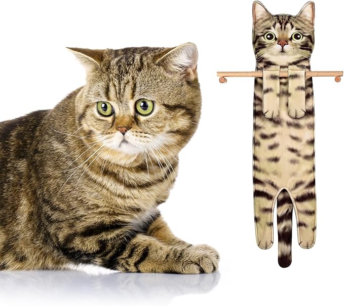 Cat Hand Towels for Kitchen Bathroom - Cute Cat Decor Gadgets - Hanging Soft Absorbent Hand Face Towel - Funny Birthday Mothers Day Housewarming Holiday Unique Gifts for Women Mom Lady Cat Lovers