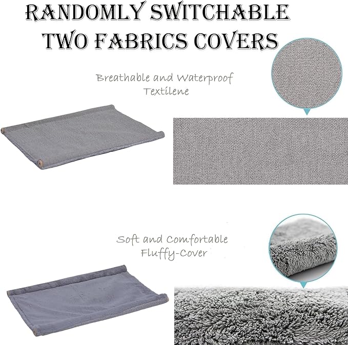 Cat Bed with Two Covers, Cat Hammock Bed with Two Usage Methods, Wooden Elevated Cat Bed, Removable Washable Small Dog Bed, Raised Cat Bed