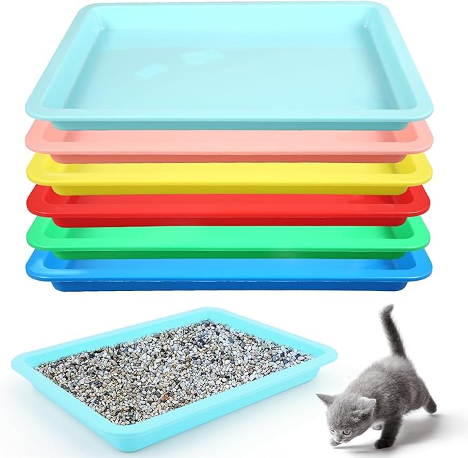 6pcs Kitten Litter Box, Plastic Cat Litter Trays Colorful Kitten Litter Pan Cat Waste Tray for Indoor Kittens (6 Colors)