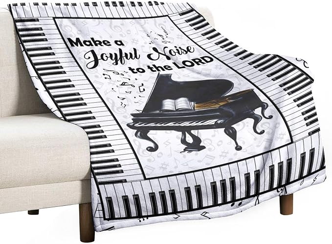 Piano Print Blanket Piano Keys Music Notes Musical Throw Blankets for Couch Sofa Bed Stuff Decor Lightweight Soft Cozy Fleece Plush Warm Flannel Blanket Gifts for Girls Boys Kids Adults 60"x80"