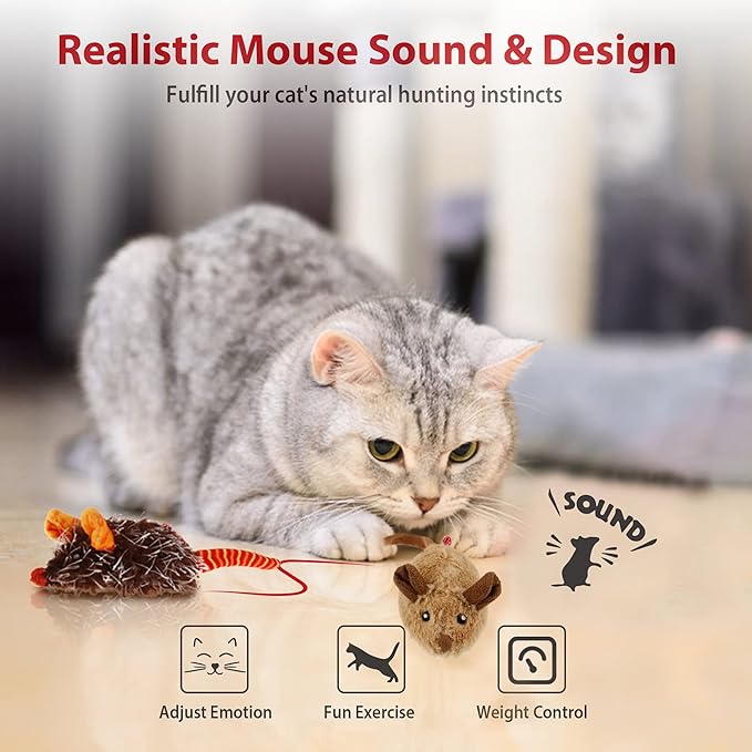Gigwi Interactive Cat Toys Pack, Automatic Moving Mouse Electronic Cat Toys for Indoor Cats, Mouse Hunt Cat Toy for Kitten, 2 Pack (Brown & Orange Colors)