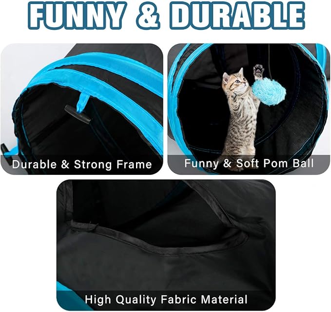 Cat Tunnel, Collapsible 3 Way Play Pet Cat Tunnels for Indoor Cats Outdoor Tube Toys with Pom Ball for Rabbits Kittens Dogs