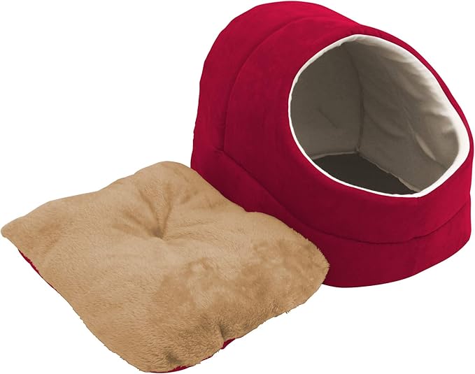 GOOPAWS Cat Cave for Cat and Warming Burrow Cat Bed, Pet Hideway Sleeping Cuddle Cave (Burgundy-2)