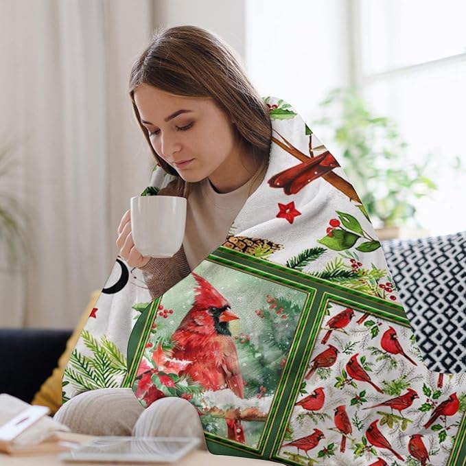 Cardinal Print Blanket Red Birds Memorial Throw Blankets Gifts for Couch Sofa Bed Stuff Decor Lightweight Soft Cozy Fleece Plush Warm Flannel Bedding for Lover Men Women Teen Adults 50"x60"