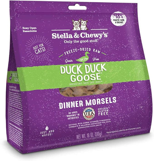 Stella & Chewy's Freeze-Dried Raw Cat Dinner Morsels – Grain Free, Protein Rich Cat & Kitten Food – Duck Duck Goose Recipe – 18 oz Bag
