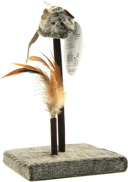 OWLFAVO Mouse and Feather Interactive Motion Cat Toy, 3 in 1 Fun Swing Spring Teaser with Squeak Sound, Light Up Eyes, Soft Natural Feather for Exercise, Fur Mice Pet Game for Cats and Kitten