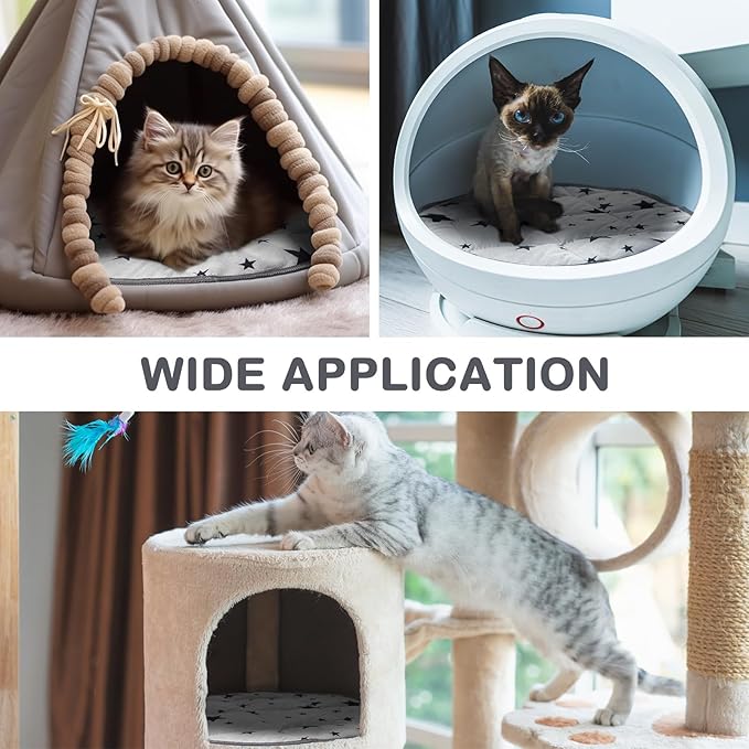 Namalu 4 Pack Self Warming Cat Bed Self Heating Cat Mat Star Pattern Soft Dog Crate Pad Thermal Pet Bed Mat Anti Slip Kennel Mat Washable Pet Warming Bed for Outdoor Indoor (15.7 Inches,Round)