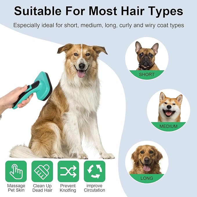 Dogs Self Cleaning Slicker Brush for Shedding & Grooming Short Long Haired Pets, Removes Loose Fur, Undercoat, Mats, Tangled for Large Medium Small Sensitive Skin of Cats. Easy to Cleaning