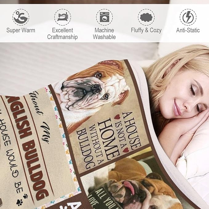 Bulldog Blanket Dog Frenchie Gifts for Girls Boys Woman Kids Bulldog Lover Throw Blankets Soft Blanket Warm Fleece Flannel Plush Blankets for Bed Sofa Couch 40"x50"
