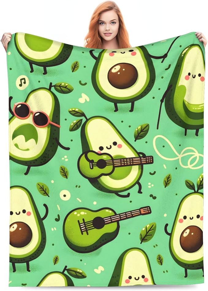 Cute Funny Avocado Fruit Blanket Throw Gifts for Kids Avocado Play Guitar Flannel Blankets Soft Fuzzy Lightweight for Home Decor Couch Bed Sofa 50x40 Inches