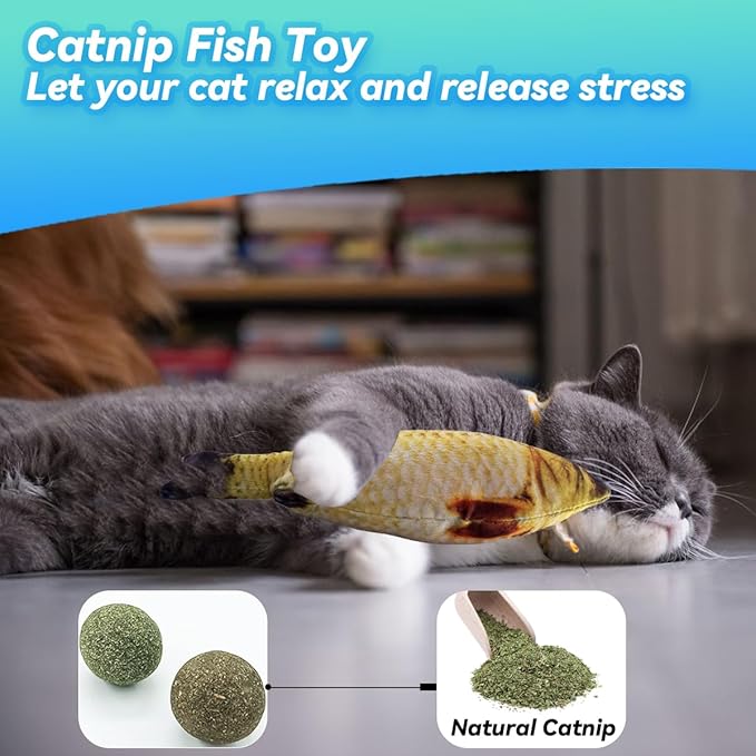 Cat Toys 27 Packs Combo Set, Cat Catnip Fish and Ball Toy, Cat Bell Balls Crinkle Balls, Cat Spring Toys, Plush Mices Attract Cats to Swat, Bite, Hunt, Interactive Toys