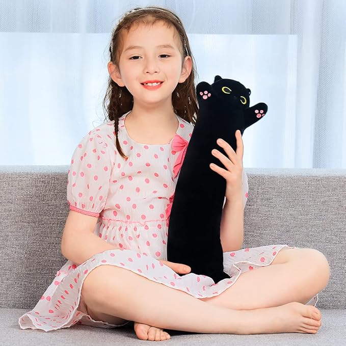 Soft Plush Cat Body Pillow, Long Stuffed Animal Toy Kitten Throw Pillow Gift for Kids, Girlfriend (50CM,Black)