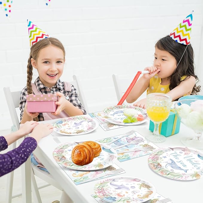 96 Pcs Under the Sea Party Decorations Ocean Plates and Napkins Sea Turtle Theme Tableware Set Decor Party Supplies for Birthday Wedding Baby Shower Sea Animal Party Favors for 24 Guests