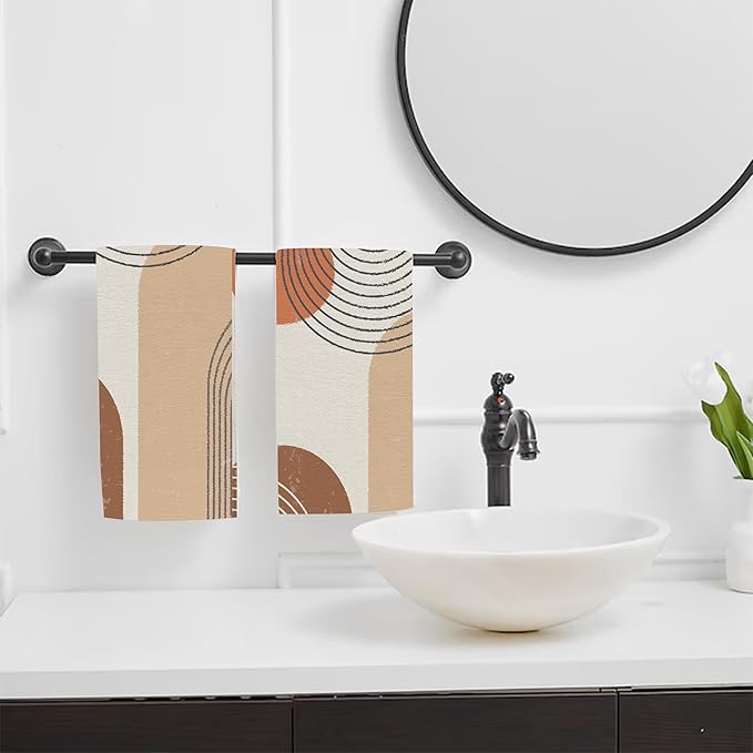 Boho Geometric Sun and Rainbow Kitchen Hand Towel Set of 2,Abstract Bohemian Line Art Bathroom Hand Towel,Soft Absorbent Decorative for Bathroom Kitchen Hotel