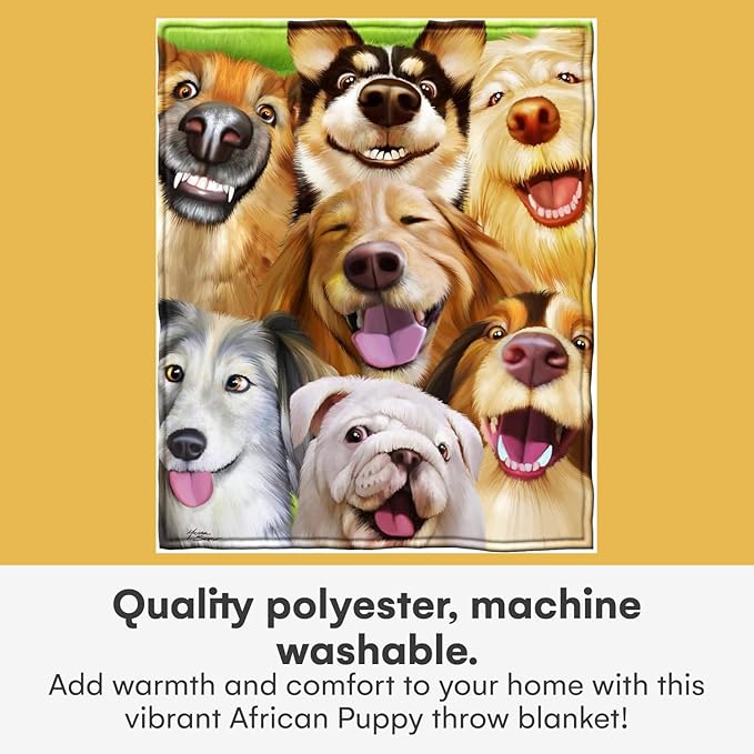 Dawhud Direct Cartoon Selfie Dog Fleece Blanket for Bed 75" x 90" Queen Size Puppy Fleece Throw Blanket for Women, Men and Kids, Super Soft Plush Dog Blanket Throw for Winter