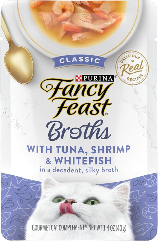 Purina Fancy Feast Limited Ingredient Wet Cat Food Complement, Broths With Tuna, Shrimp & Whitefish - (Pack of 16) 1.4 oz. Pouches