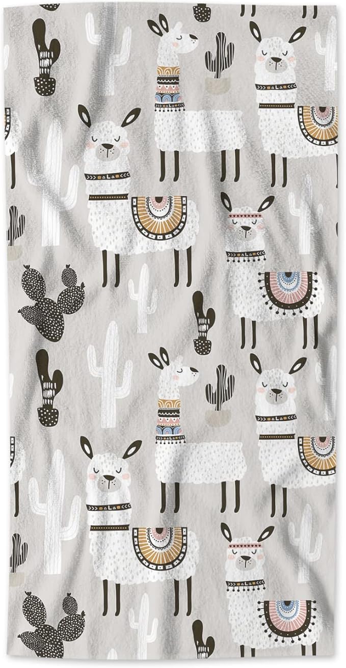 AOYEGO Llama Bath Towel Summer Succulent Cactus Alpaca Animal Cartoon Cute Boho Design Polka Dots Beach Bath Towels Soft Microfiber Yoga/Golf/Swim/Hair/Face Towels 15x30 Inch