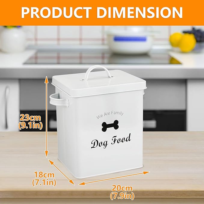 Geyecete Pet Treat and Food Storage Tin with Lid - 5lbs Capacity - Serving Scoop Included … -DOG