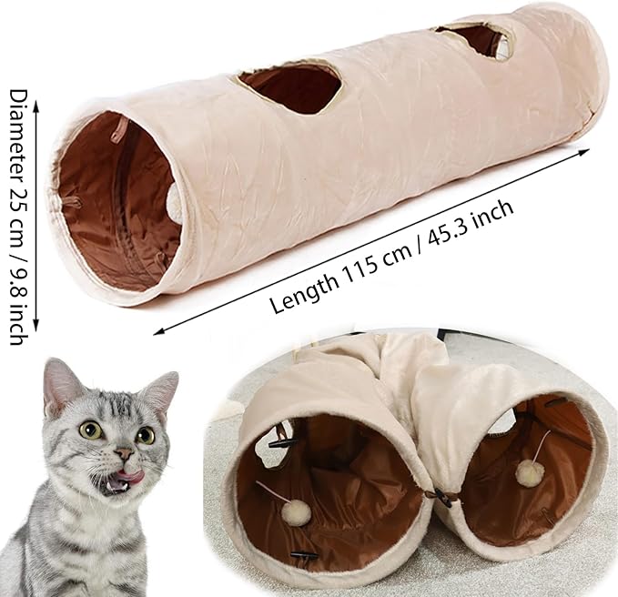 LeerKing Non Crinkle Cat Tubes and Tunnels Bunny Interactive Toys 47" x 10" for Rabbits Puppy Kitten 2 Windows