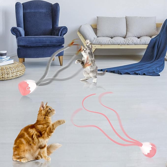 Cat Toys Rechargeable Cat Wand Toy with Teaser Plush/Silicone Tail, Electronic Cat Toys Interactive for Indoor Cats/Kittens, Automatic Exercise Cat Toy - Pink
