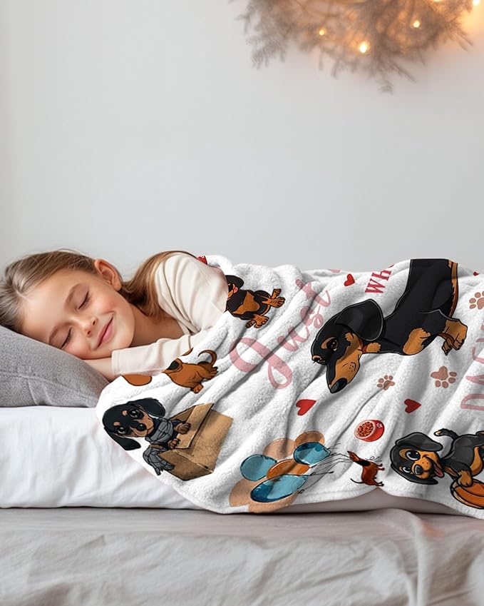 Dachshund Gifts for Women, Wiener Dog Gifts for Girl, Weiner Dog Blanket for Women, Just A Girl Who Love Dachshunds, Dachshund Blanket for Girls 50" X 60"