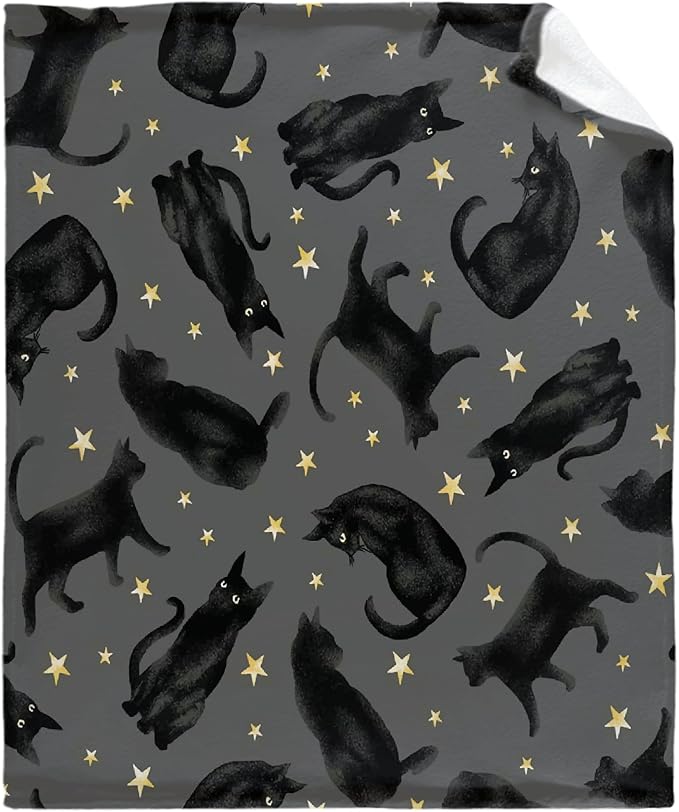 Khumbhira Cute Black Cats and Stars Moon Super Soft Fleece Flannel Blankets Birthday Throw Blanket Bedding Cover All Season for Picnic Couch Medium 60"x50"?Twin? Teens