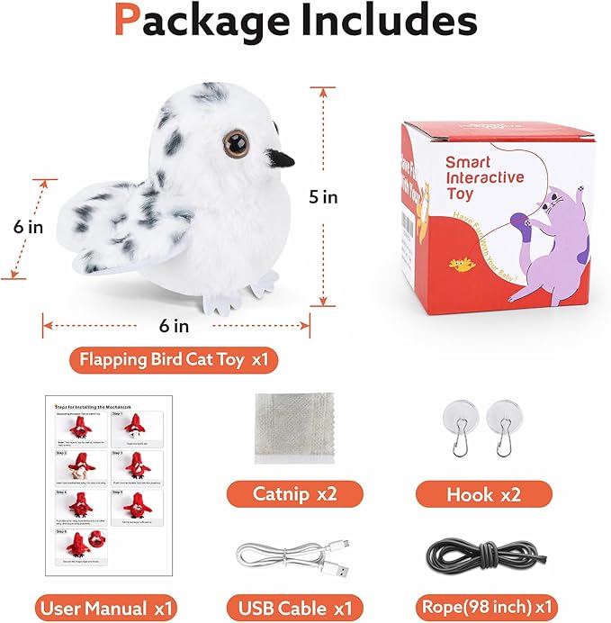 Flapping Owl Cat Toys, Interactive Cat Exercise Toy with Lifelike Bird Chirp, USB Rechargeable Automatic Cat Kicker Catnip Toys for Bored Indoor Adult Cats Kittens