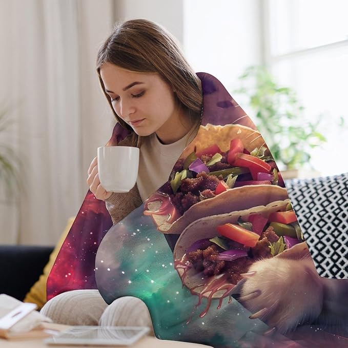 Funny Cat Print Blanket Food Taco Cute Kawaii Kitty Animal Galaxy Space Throw Blankets Gifts for Couch Sofa Bed Stuff Decor Soft Cozy Fleece Plush Warm Flannel Bedding for Lover Men Women 50"x60"
