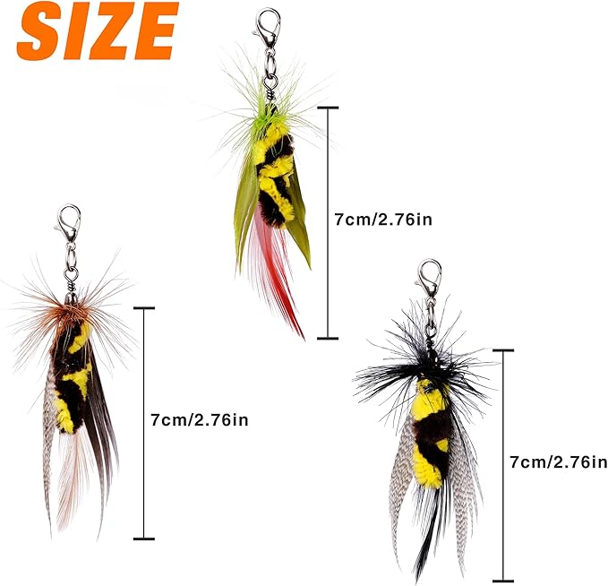 JXFUKAL Cat Feather Toy Refills, 3Pcs Simulation Mini Insects Cat Lures Cat Wand Attachment Cat Toys Replacement for Kitty Kitten Indoor Cats Cat Accessories