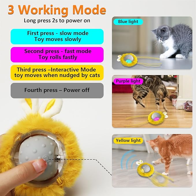 Interactive Cat Toys Ball Paw Activated, Super Power Cat Exercise Toys for Indoor Cats (Grey)