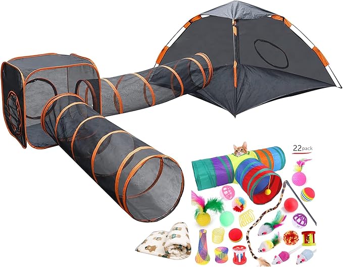 Kimruule Outdoor Cat Enclosures, 4-in-1 Cat Tent Outside with Cat Tunnels for Indoor Cats, Large Cat Playpen Outdoor with Cat Toys for Cats Rabbits Ferrets Dogs and Small Animals