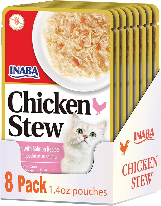 Inaba Chicken Stew Side Dish/Complement/Dry Cat Food Topper/Treat for Cats with Vitamin E, Eight 1.4 Ounce Pouches