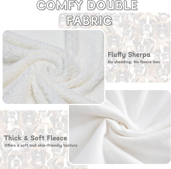 BlessLiving Boxer Blankets Super Soft Fuzzy Dogs Blanket for Kids Adults Cute Puppy Fleece Blanket Reversible Animal Brown Sherpa Throw Thick Lightweight Cozy Plush Blankets (White Boxer,Twin,60"x80")
