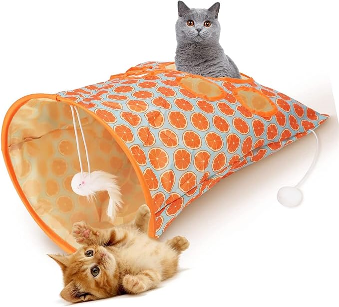 Cat Tunnel Toy,Cat Tunnel Bag for Indoor Cats,Foldable Interactive 5 Holes Crinkle Sounds Tunnel Cat Crinkle Bag for Small Medium Cat Play (Orange)