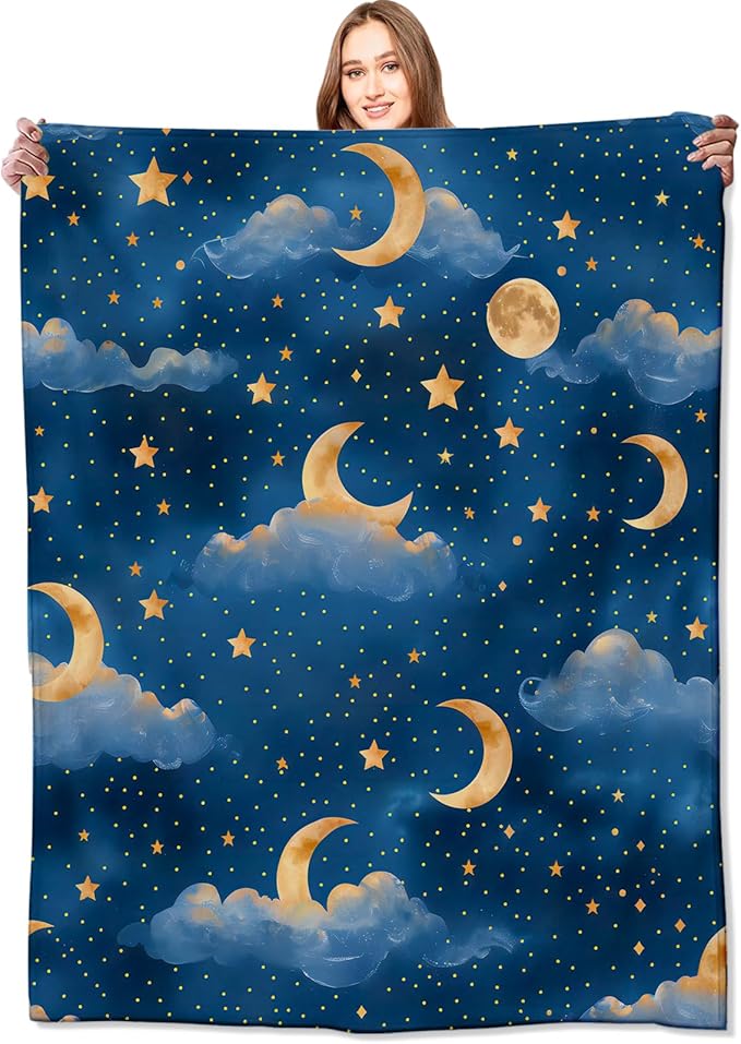 Moon Cloud Stars Blanket Dreamy Night Sky Throw Blankets Gifts for Girls Boys Adults Lightweight Soft Fleece Cozy for Sofa Couch Bed Room Travel Birthday Party Decor 50x60in