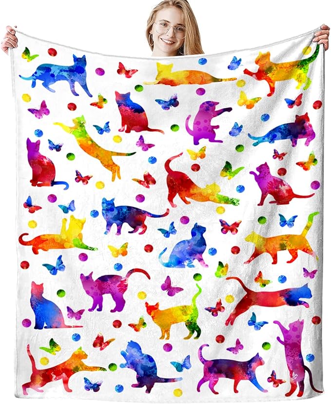 Cute Cat Blanket Super Soft Flannel Throw Blanket Bedding Cat Gifts for Cat Lover Woman Kids Adults 50"x40"