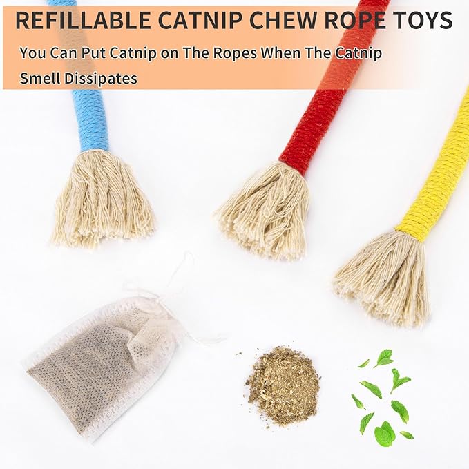 Retro Shaw Cat Toys Chew Rope,3 Pack Catnip Cat Rope Toy for Indoor Kittens,Safe String Cat Teeth Cleaning Toy,Interactive Cat Nip Cat Kicker Toy 23.6 Inches