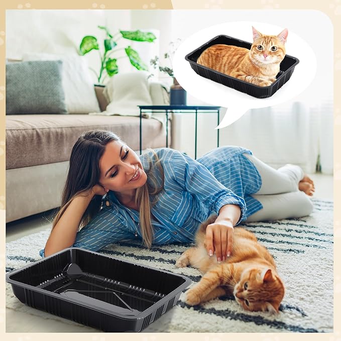 30 Pcs Disposable Litter Boxes for Growing Cat 3 Sizes Cat Litter Trays Plastic Kitten Litter Pan for Kitty Kittens Guinea Pig Pets Travel Home Toilet, Black