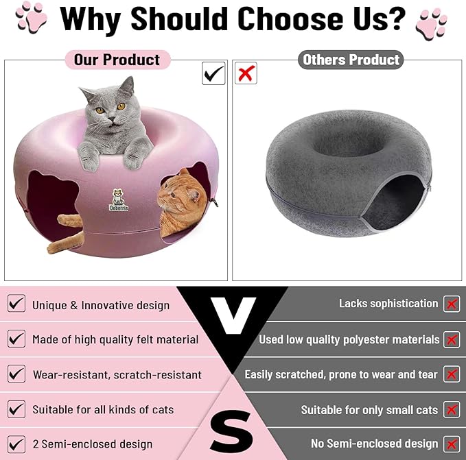 Peekaboo Cat Tunnel Bed-Large, Scratch-Resistant Donut Cave for Indoor Cats Up to 30-45 lbs, Detachable & Washable Design, Perfect Cozy Play & Rest Spot for Cats and Small Dogs (Pink, Large)