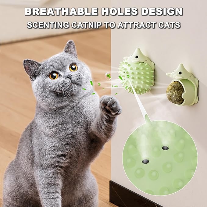 3 Pcs Catnip Toys Balls That Stick on Wall,Cat Toy Ball, Catnip Wall Balls for Cats Lick,Cat Face Scratchers, Cat self Groomer for Indoor Cats, (3-Color, Hedgehog)