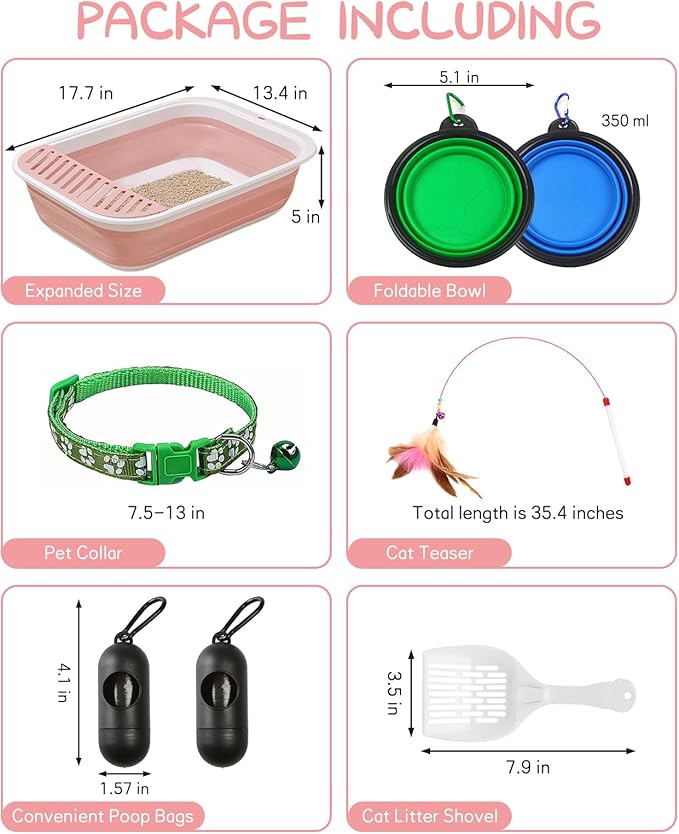 BNOSDM 8 Pcs Small Kitten Collapsible Litter Box Low Entry for Travel Set, Litter Boxes for Senior Cats, Foldable Cat Toilet, Open Small Litter Pan for Kittens (Pink)