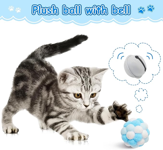 MALLMALL6 11Pcs Cat Toy Set Interactive Cat Toys Pack with Foldable Blue Tunnel Feather Teaser Wand Cat Springs Mice Crinkle Balls and Pet Bell Balls, Puzzle Toys for Indoor Cats Gift (Blue)