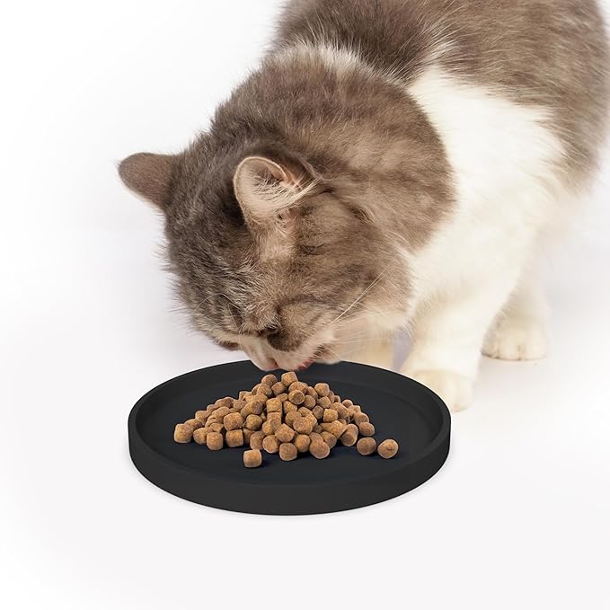 Arespark Pet Silicone Food Mat, Set of 6 Nonslip Waterproof Feeding Bowl Mat with Raised Edges for Food and Water Prevent Spills, Round Eating Tray for Dog Cat Puppy Kitten, 6'' x 6''