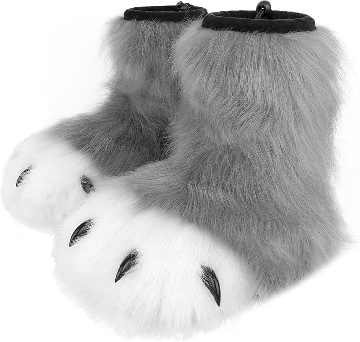 Animal Fuzzy Slippers Bear Cat Wolf Dog Fox Fursuit Feet Paw Claw Shoes Furry Boots Costume Accessories for Adult Kids